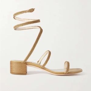 René Caovilla Cleo Metallic Woven and Leather Sandals